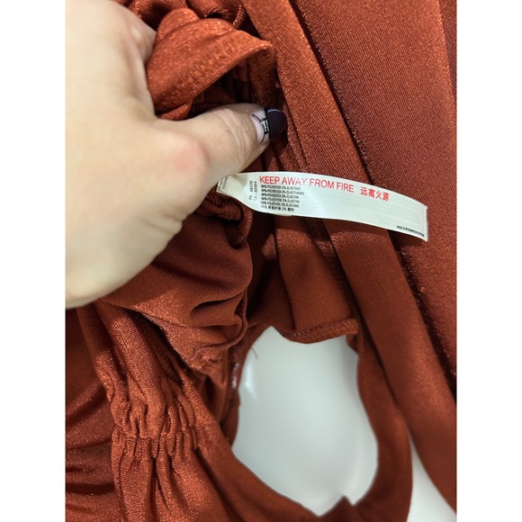 Free People Ruched Long Sleeve Bodysuit Square Neck Rust Orange Size S - Picture 4 of 8